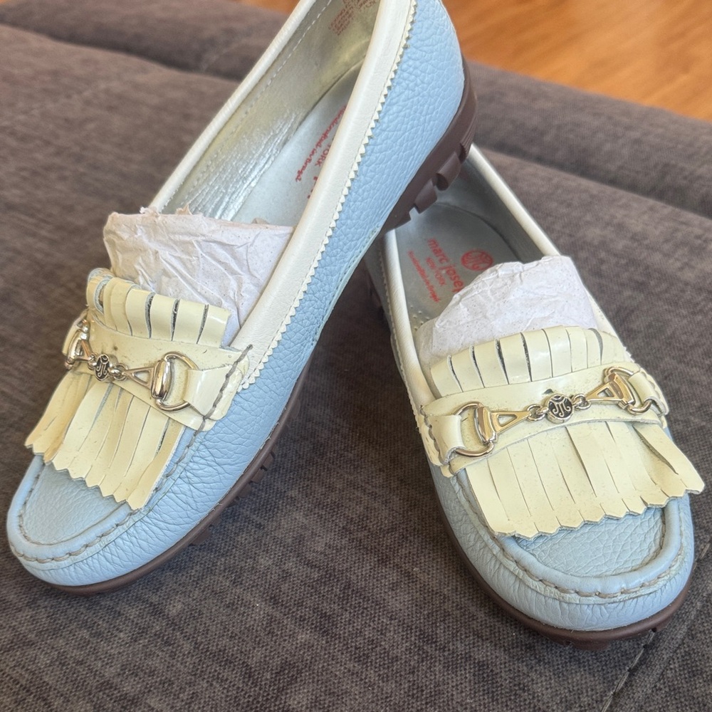 Marc Joseph Light Blue and Cream Golf Loafers
